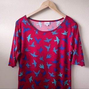 LuLaRoe Red and Bird Print Julia Dress